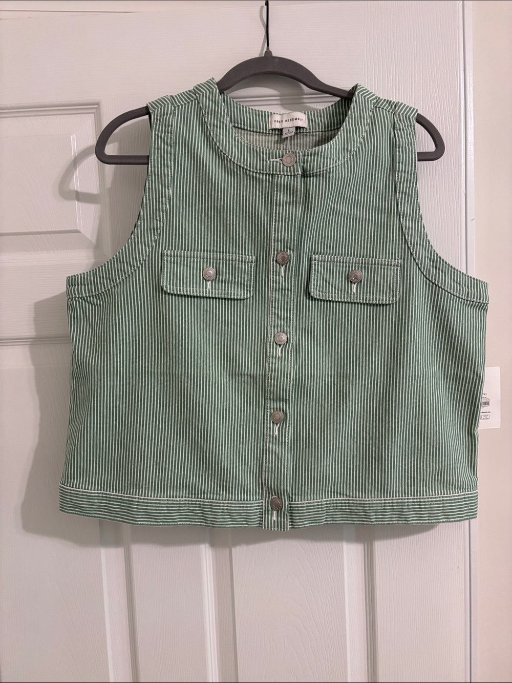 Striped Green Cropped Button Front Vest